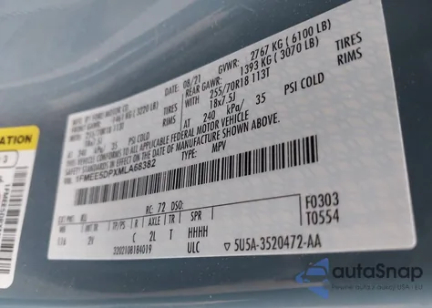 2021 Ford Bronco Outer Banks from USA, damaged, VIN 1FMEE5DPXMLA68382